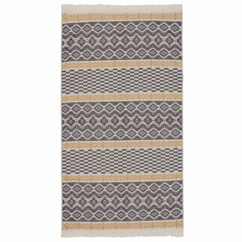 Gilao beach towel, natural white & dark blue & mustard, 100% cotton
